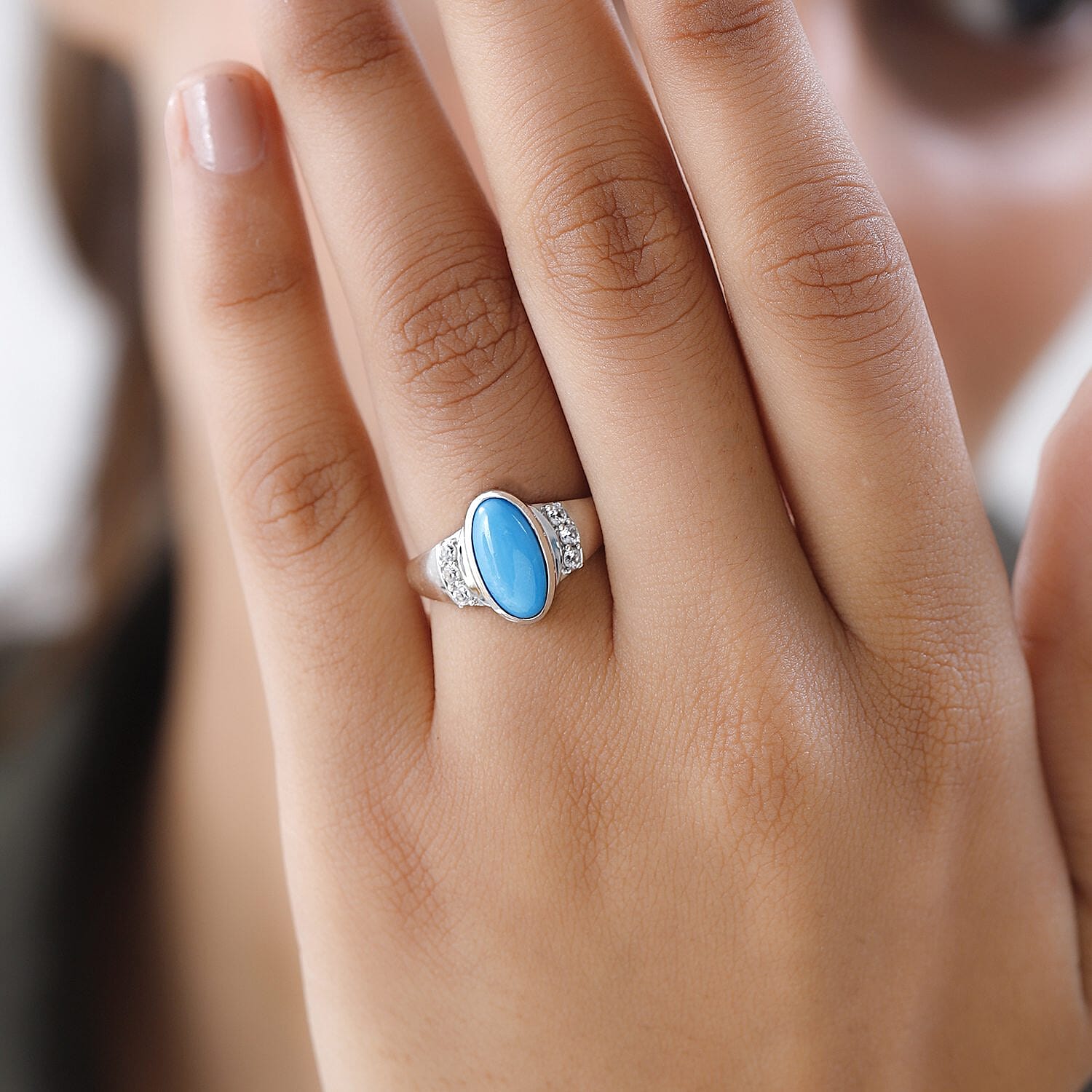 Sleeping Beauty Turquoise and White Zircon 2.27 ctw Ring in Platinum Over Sterling Silver (Size 11.5)