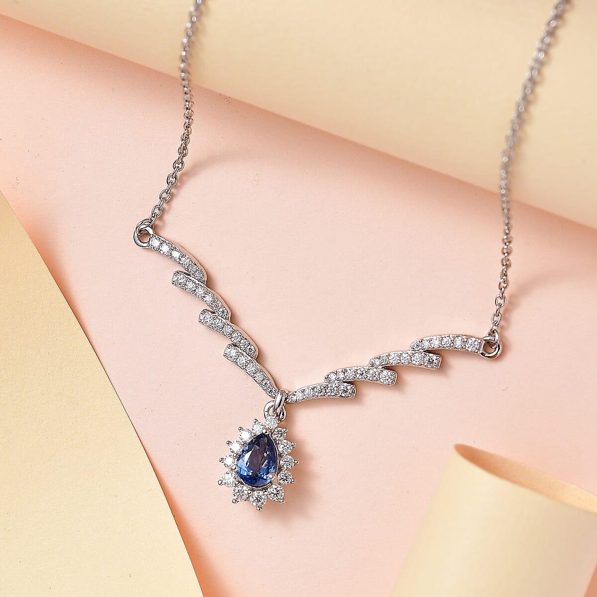 Ceylon Blue Sapphire and Moissanite Necklace 18 Inches in Platinum Over Sterling Silver 1.90 ctw image number 1