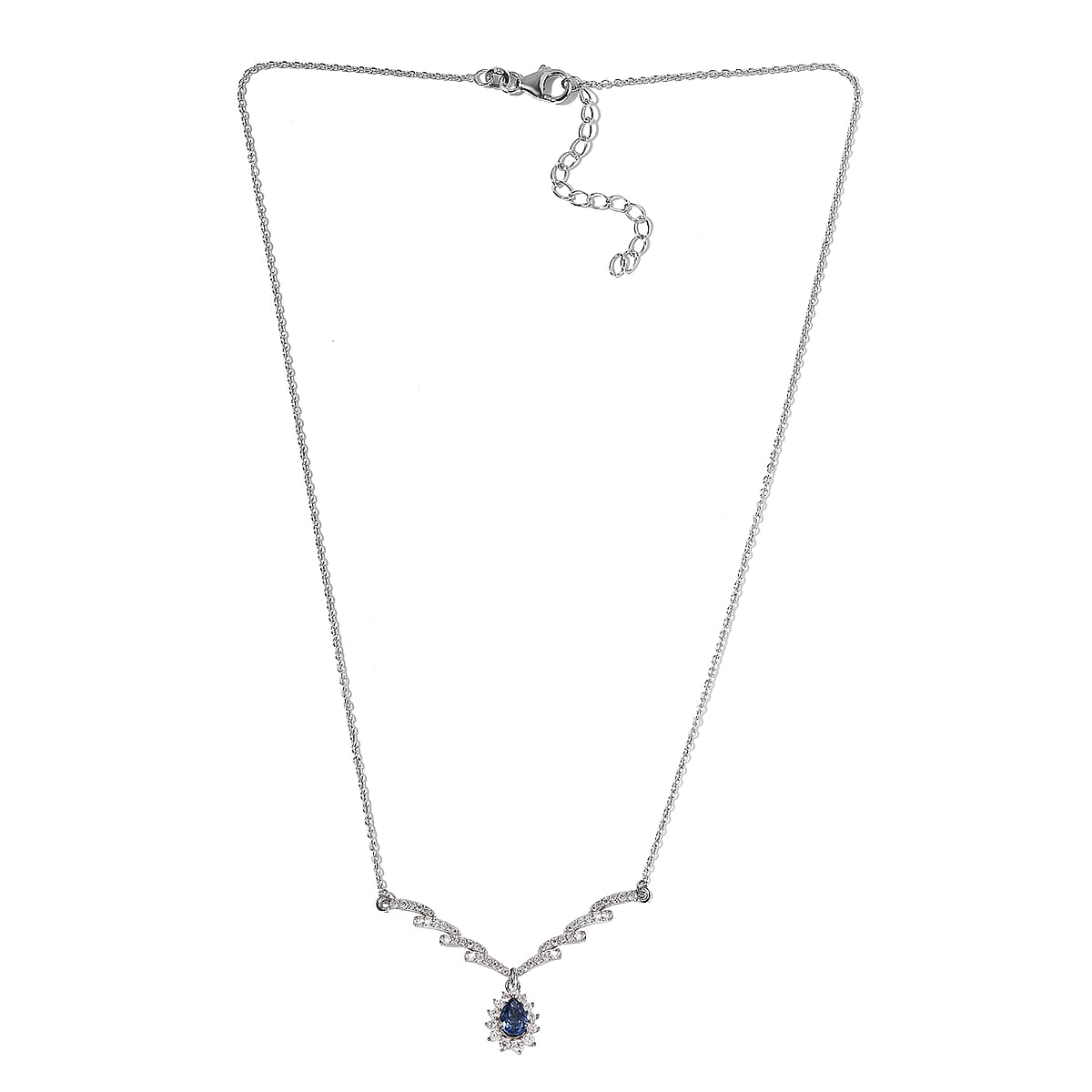 Ceylon Blue Sapphire and Moissanite Necklace 18 Inches in Platinum Over Sterling Silver 1.90 ctw image number 3
