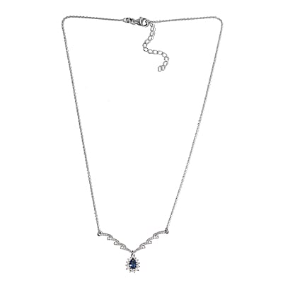 Ceylon Blue Sapphire and Moissanite Necklace 18 Inches in Platinum Over Sterling Silver 1.90 ctw