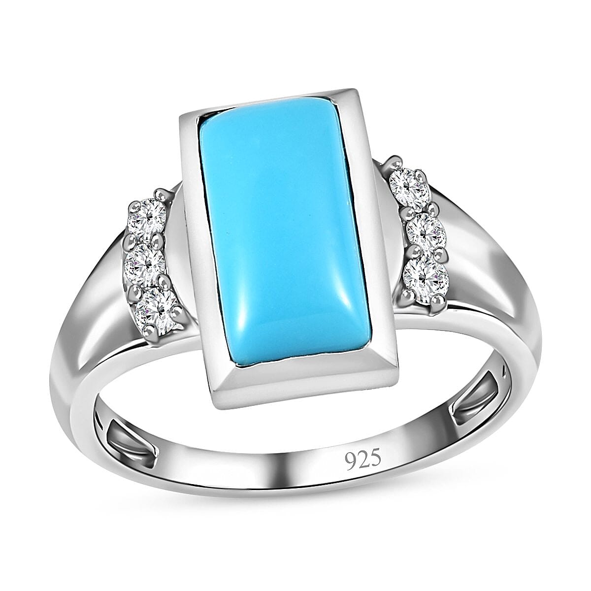 Sleeping Beauty Turquoise and White Zircon 2.00 ctw Ring in Platinum Over Sterling Silver (Size 10.0)