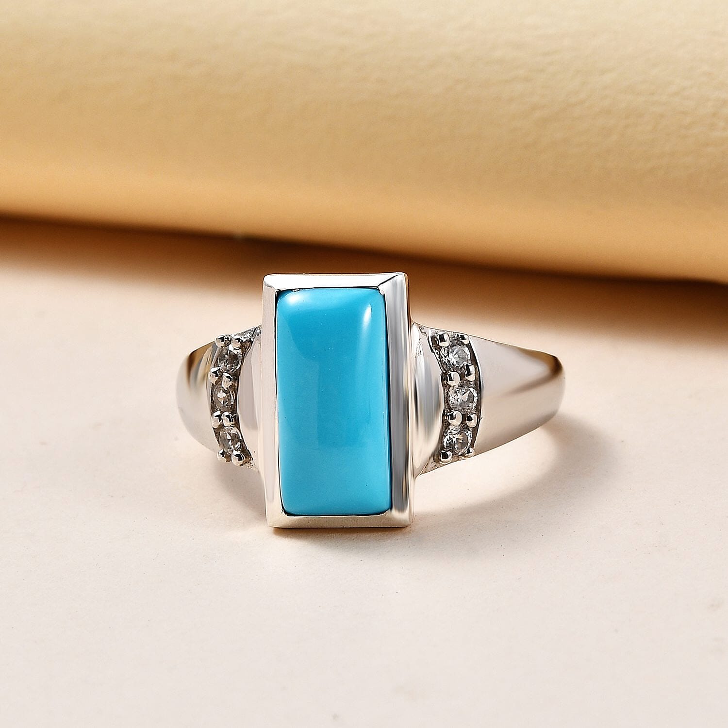 Sleeping Beauty Turquoise and White Zircon 2.00 ctw Ring in Platinum Over Sterling Silver (Size 10.0)