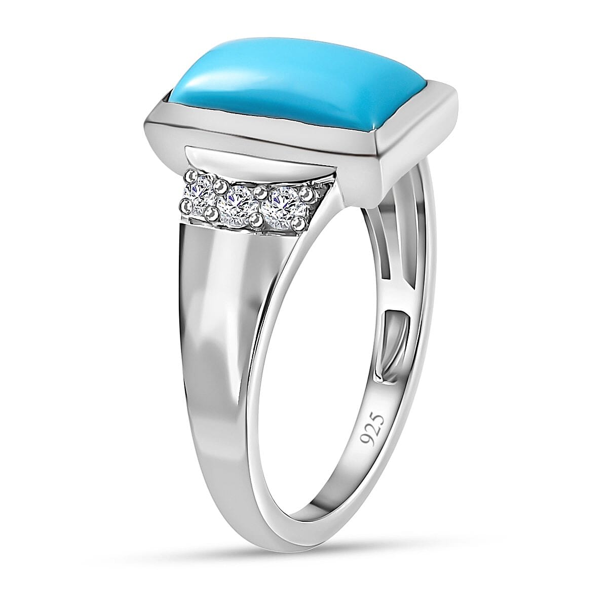 Sleeping Beauty Turquoise and White Zircon 2.00 ctw Ring in Platinum Over Sterling Silver (Size 10.0)