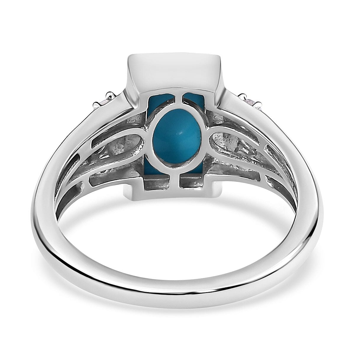 Sleeping Beauty Turquoise and White Zircon 2.00 ctw Ring in Platinum Over Sterling Silver (Size 10.0)