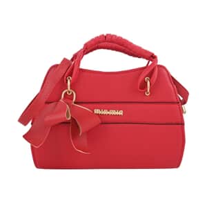 Red Faux Leather Tote Bag with Shoulder Strap