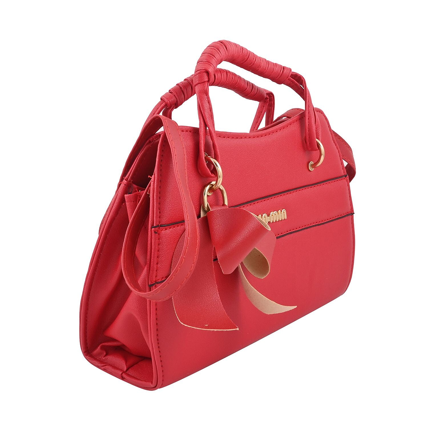 Red Faux Leather Tote Bag with Shoulder Strap