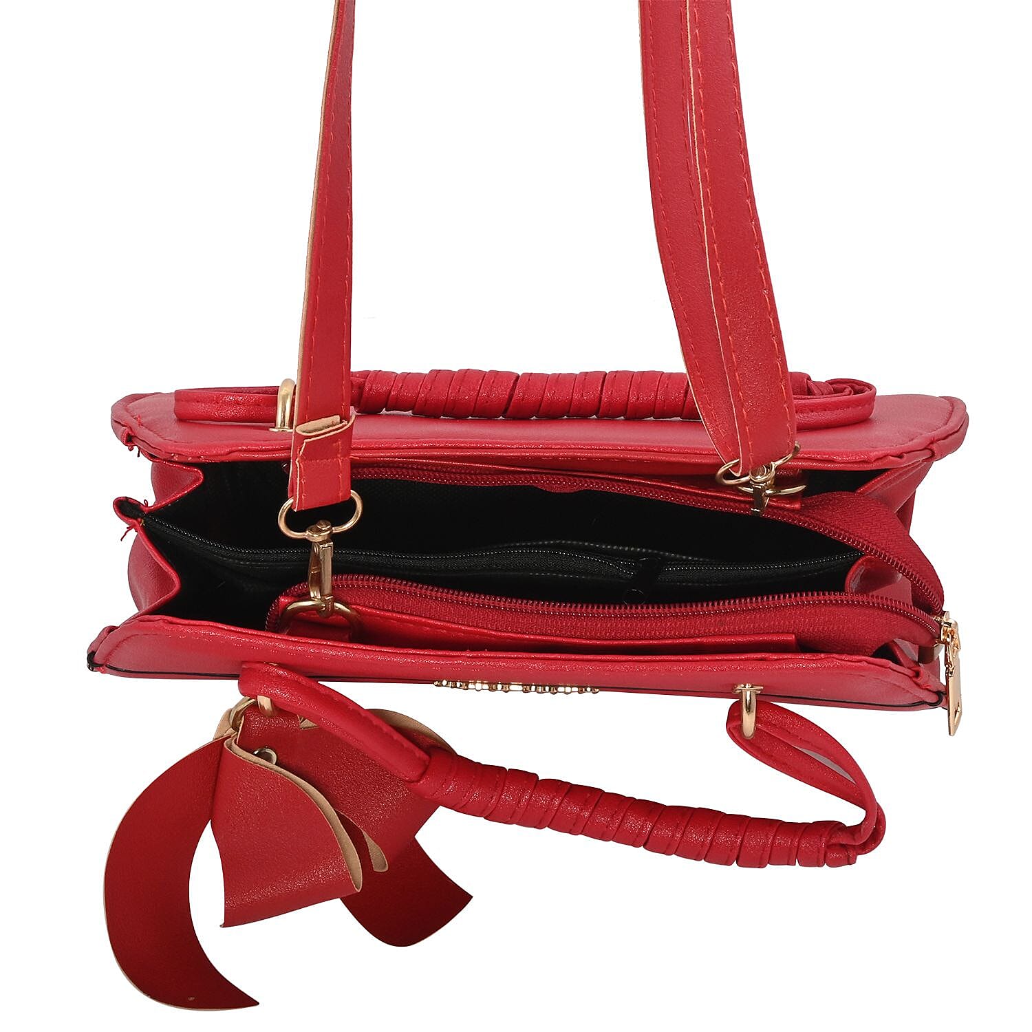 Red Faux Leather Tote Bag with Shoulder Strap