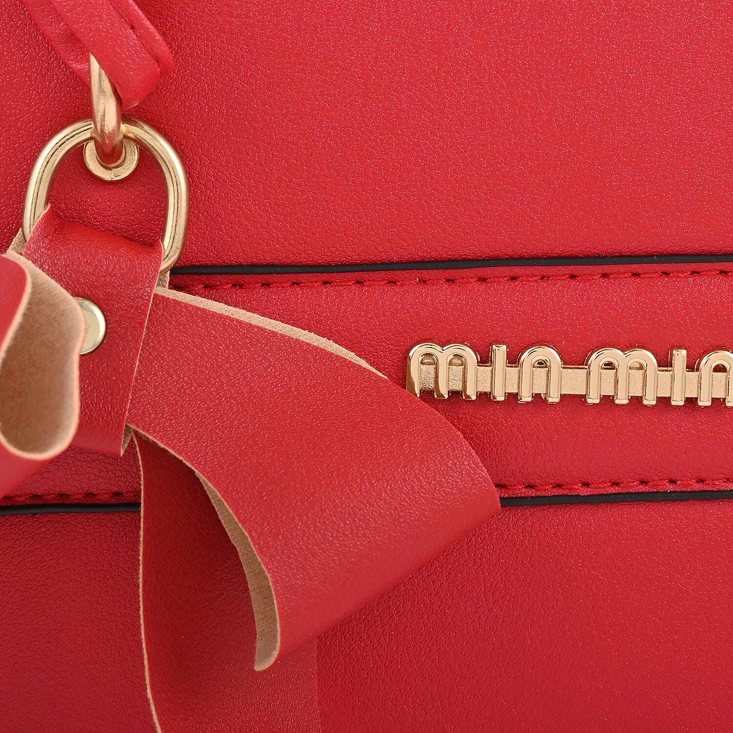 Red Faux Leather Tote Bag with Shoulder Strap