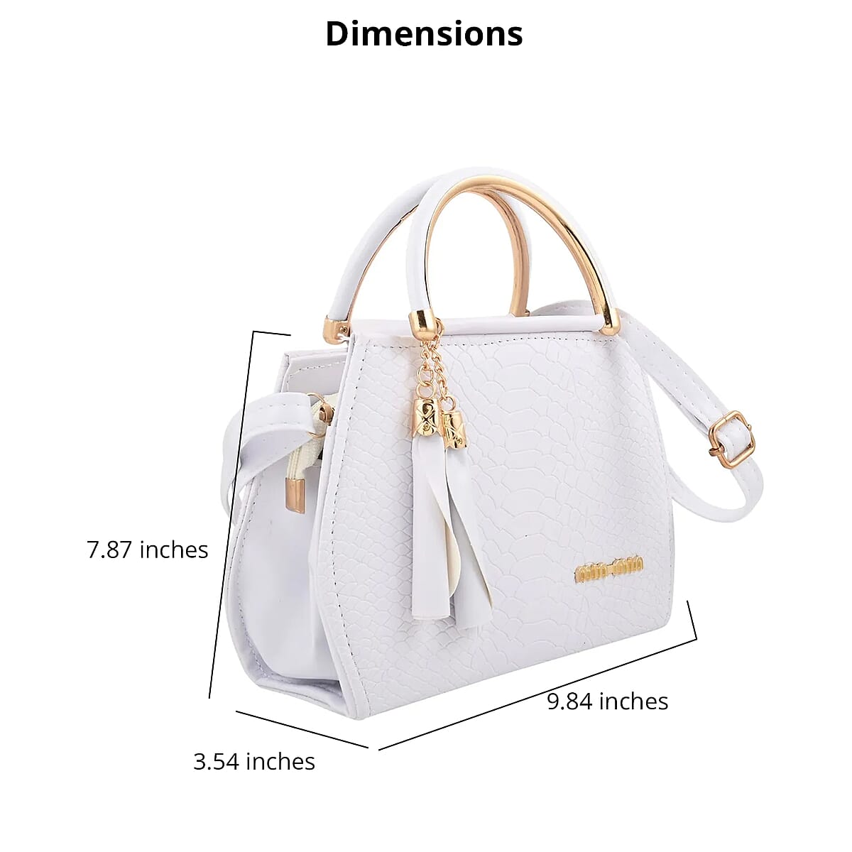 White Snake Embossed Faux Leather Tote Bag with Shoulder Strap image number 3