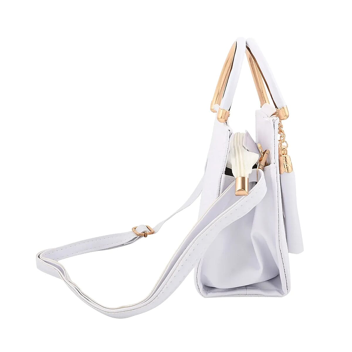 White Snake Embossed Faux Leather Tote Bag with Shoulder Strap image number 4