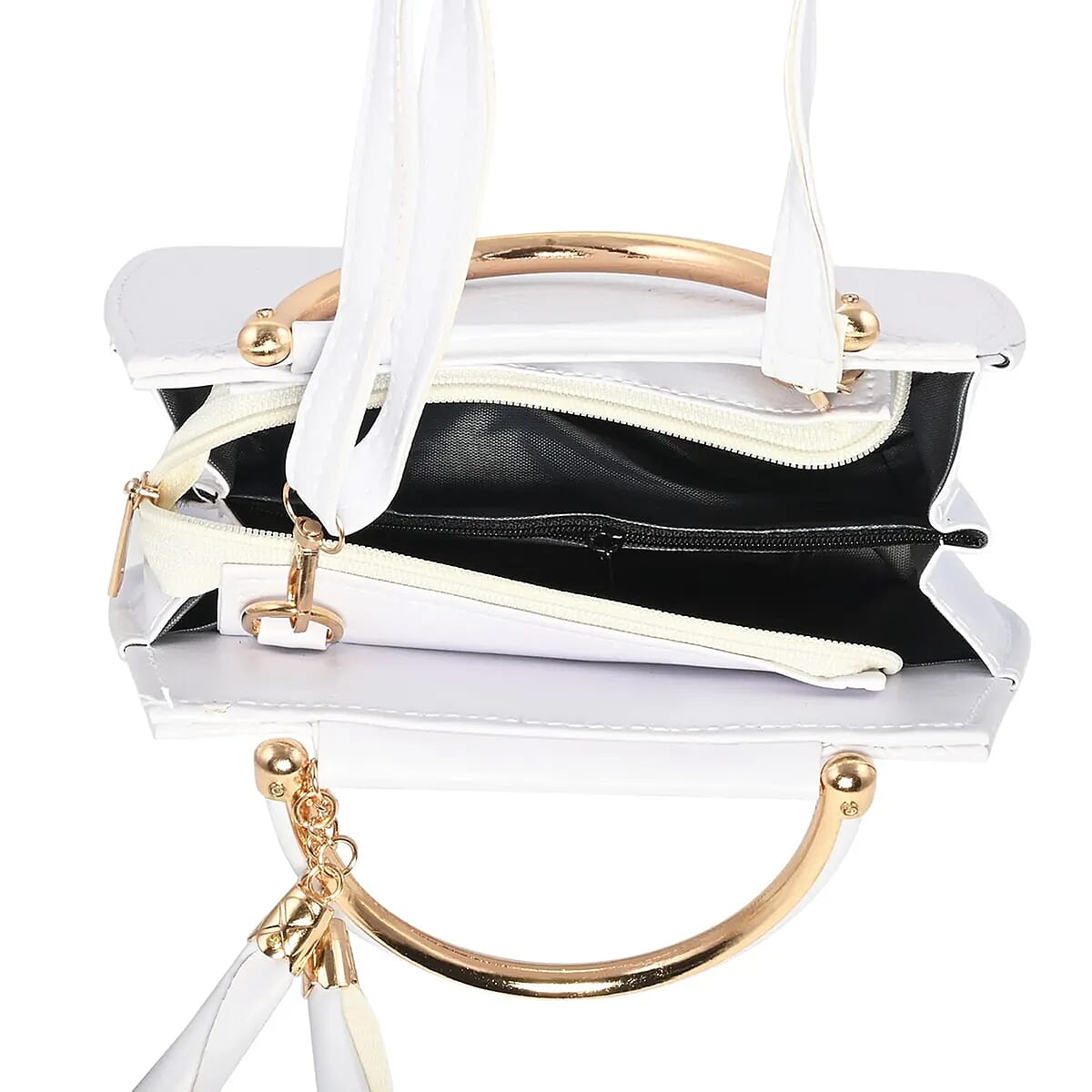 White Snake Embossed Faux Leather Tote Bag with Shoulder Strap image number 6