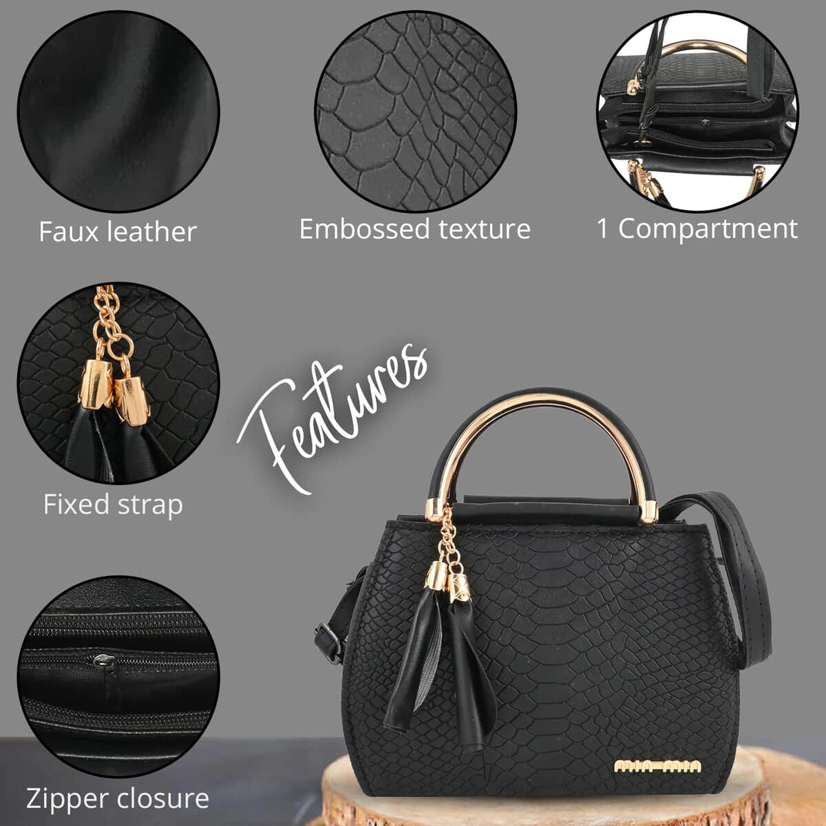 Buy Black Snake Embossed Faux Leather Tote Bag with Shoulder Strap at ...