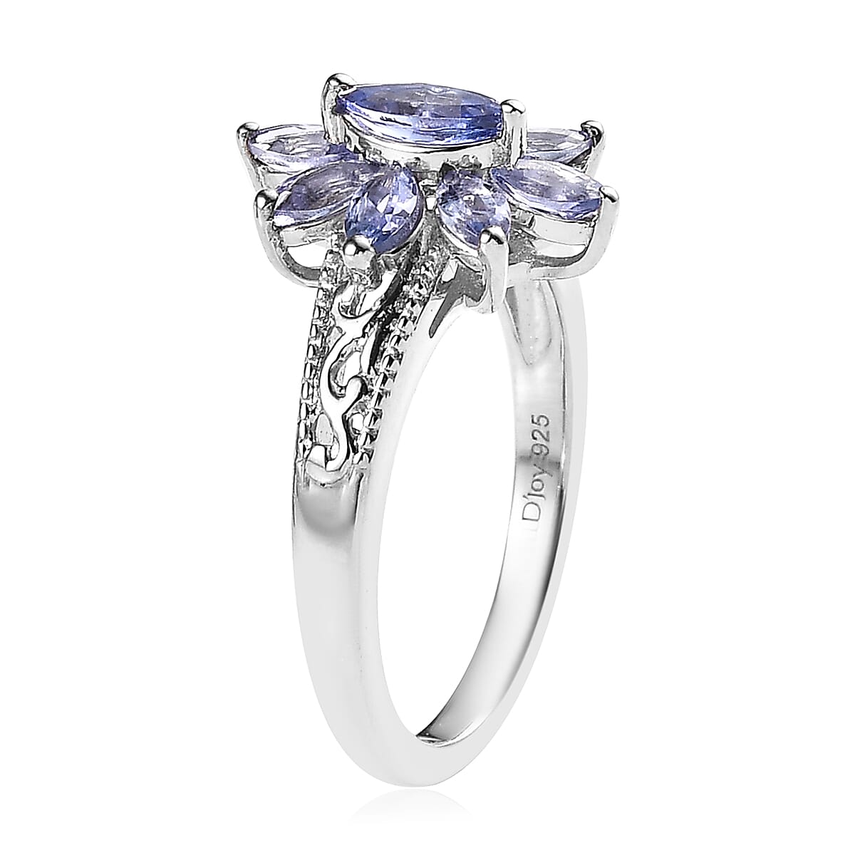 Tanzanite Floral Ring in Platinum Over Sterling Silver 1.00 ctw image number 3
