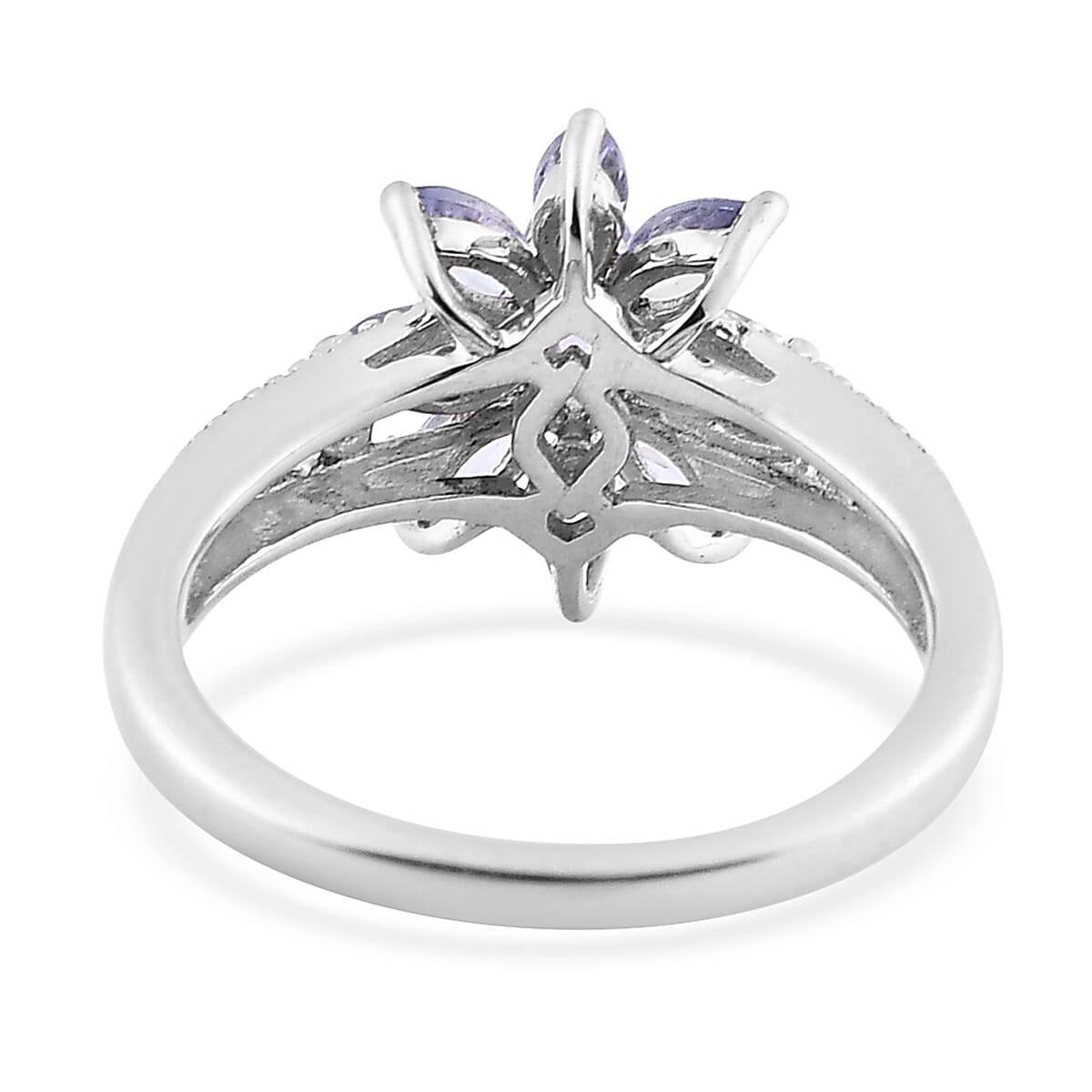 Tanzanite Floral Ring in Platinum Over Sterling Silver 1.00 ctw image number 4