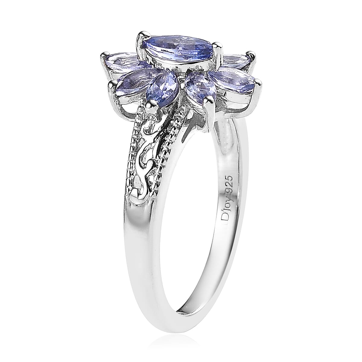 Tanzanite Floral Ring in Platinum Over Sterling Silver (Size 5.0) 1.00 ctw image number 3