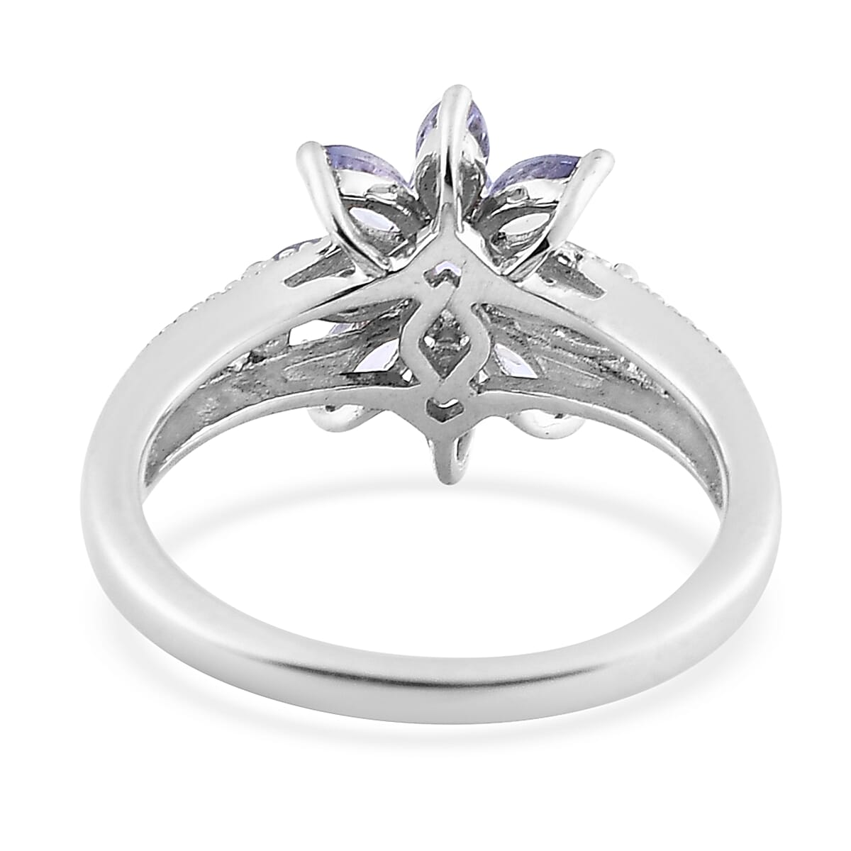 Tanzanite Floral Ring in Platinum Over Sterling Silver (Size 5.0) 1.00 ctw image number 4