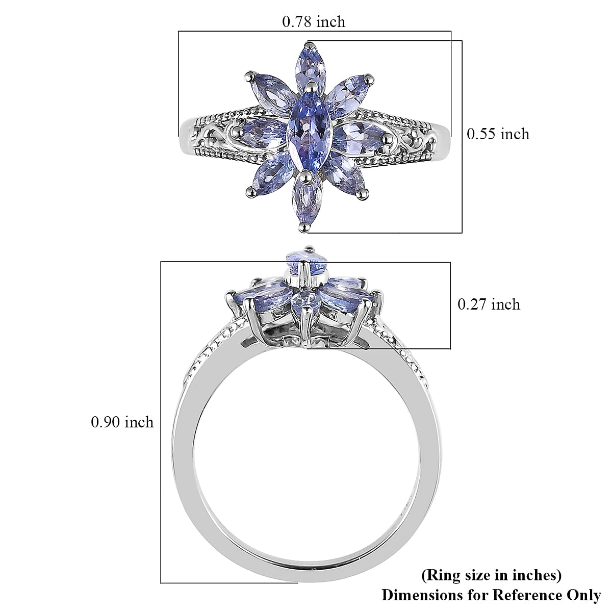 Tanzanite Floral Ring in Platinum Over Sterling Silver (Size 5.0) 1.00 ctw image number 5