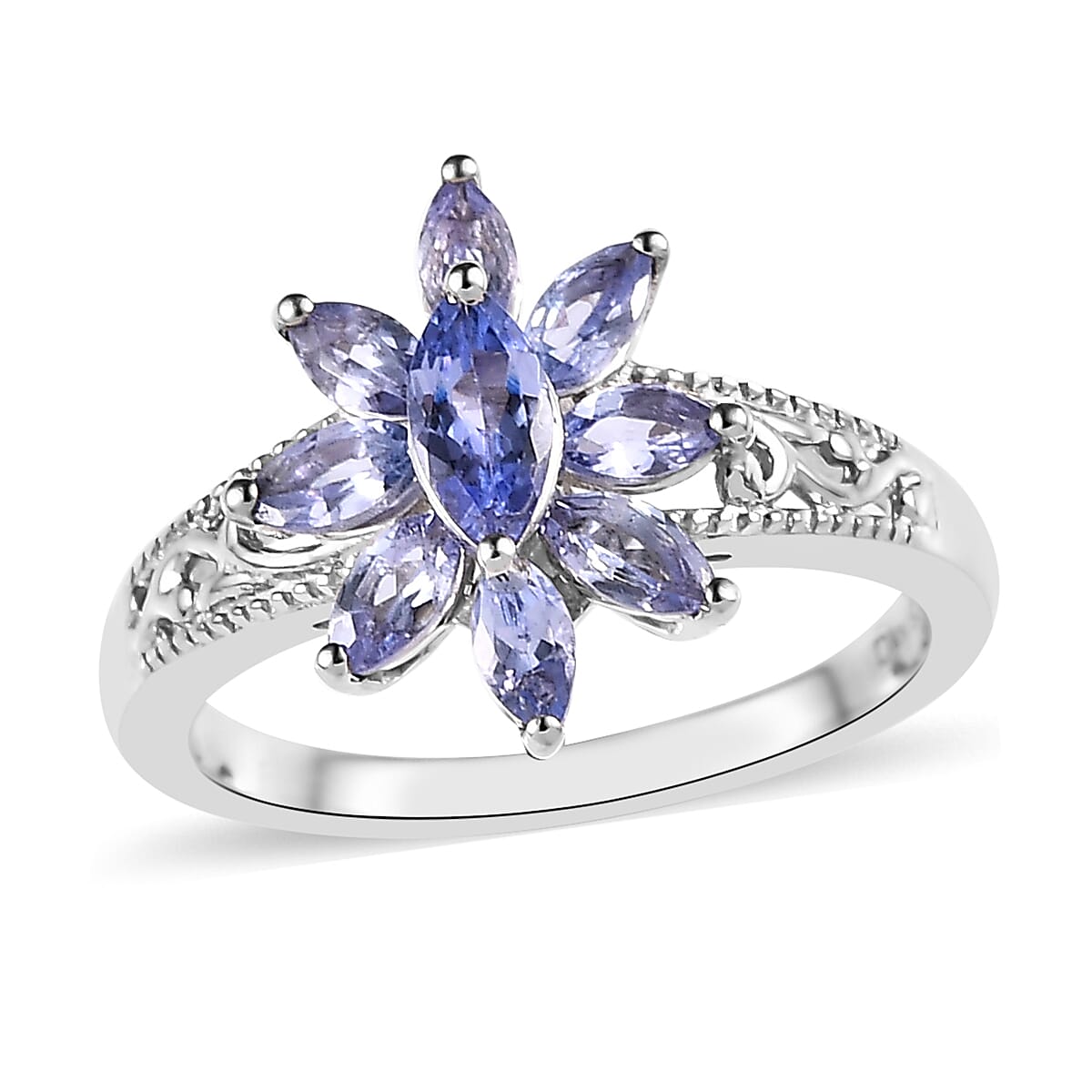 Buy Tanzanite Floral Ring in Platinum Over Sterling Silver