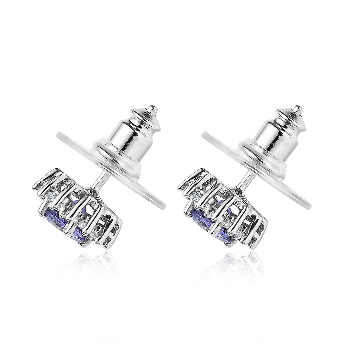 Peacock Tanzanite and White Zircon Floral Stud Earrings in Platinum Over Sterling Silver 1.50 ctw image number 3