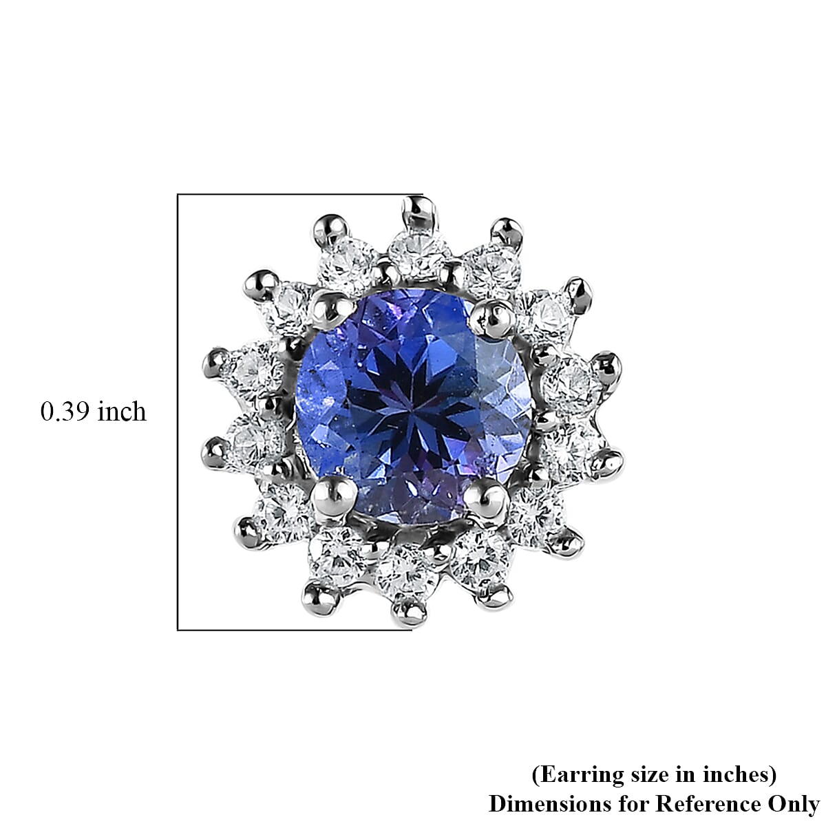 Peacock Tanzanite and White Zircon Floral Stud Earrings in Platinum Over Sterling Silver 1.50 ctw image number 4