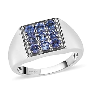 Tanzanite Men's Ring in Platinum Over Sterling Silver (Size 10.0) 1.10 ctw