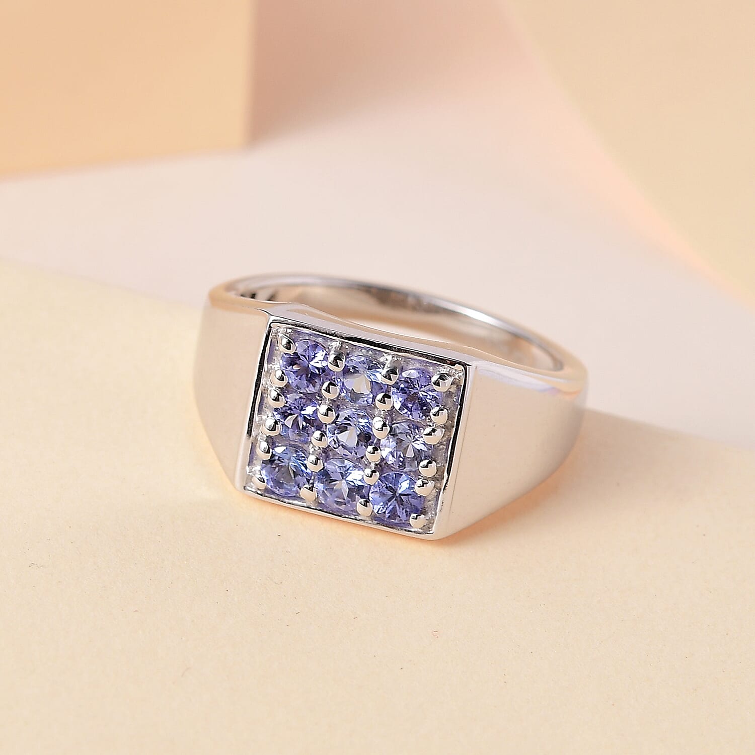 Tanzanite Men's Ring in Platinum Over Sterling Silver (Size 10.0) 1.10 ctw