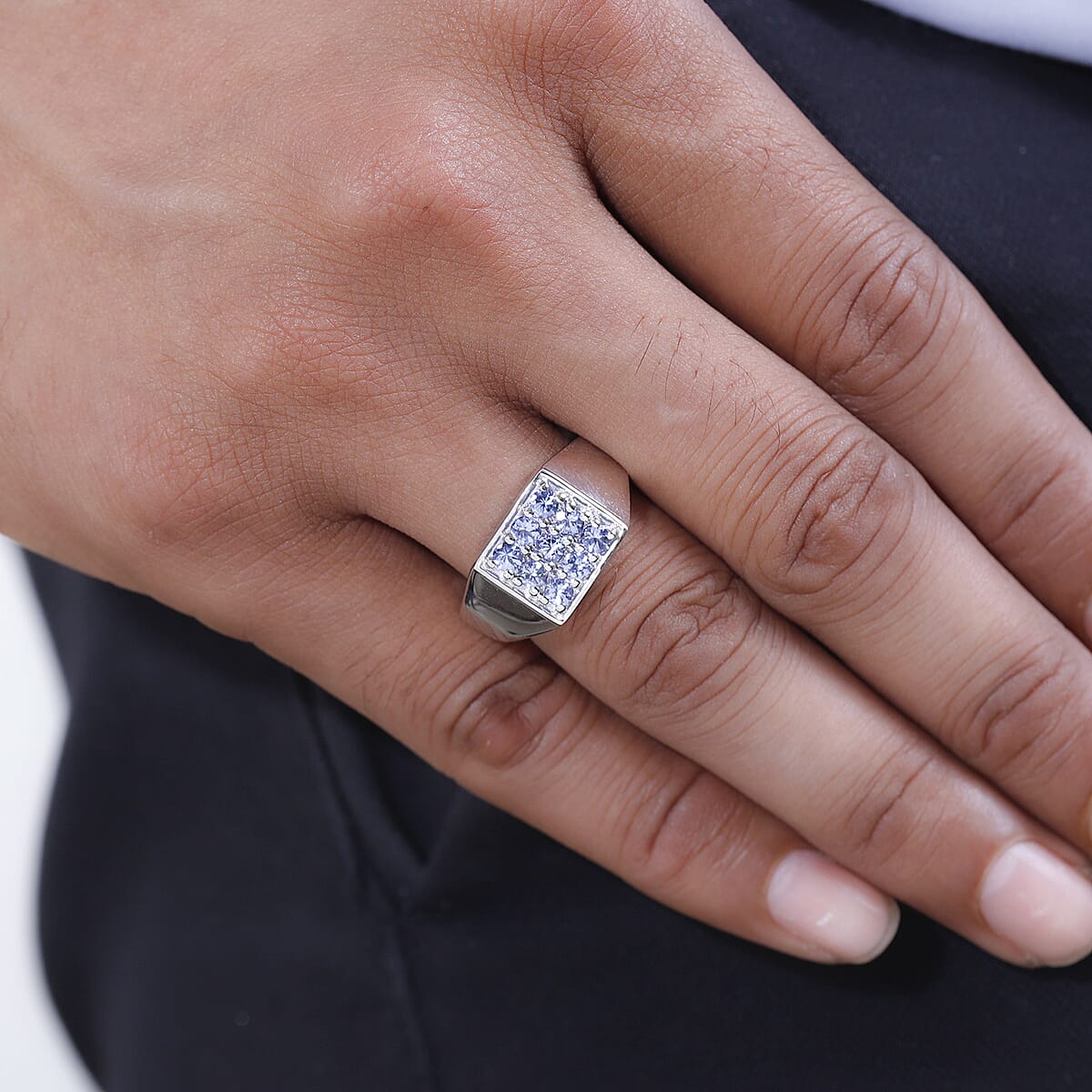 Tanzanite Men's Ring in Platinum Over Sterling Silver (Size 10.0) 1.10 ctw image number 2