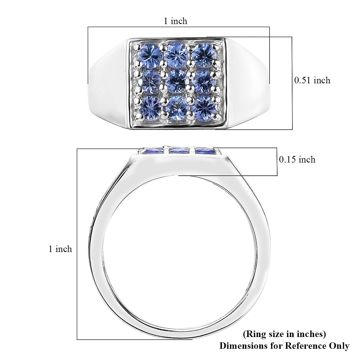 Tanzanite Men's Ring in Platinum Over Sterling Silver (Size 10.0) 1.10 ctw