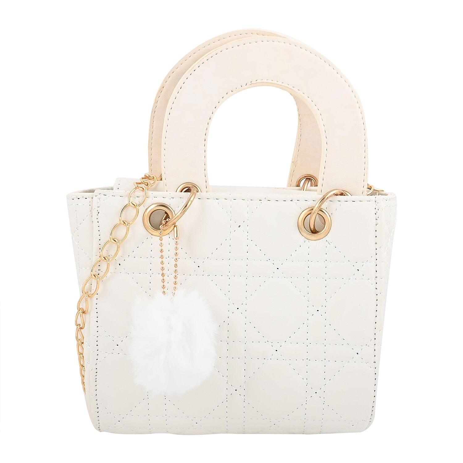 White Faux Leather Tote Bag with Chain Strap