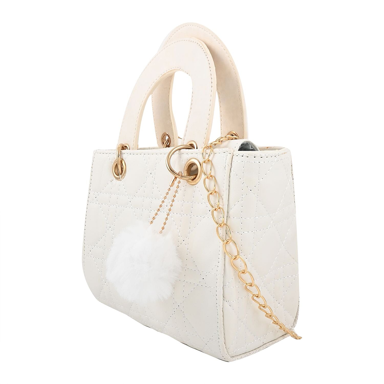White Faux Leather Tote Bag with Chain Strap