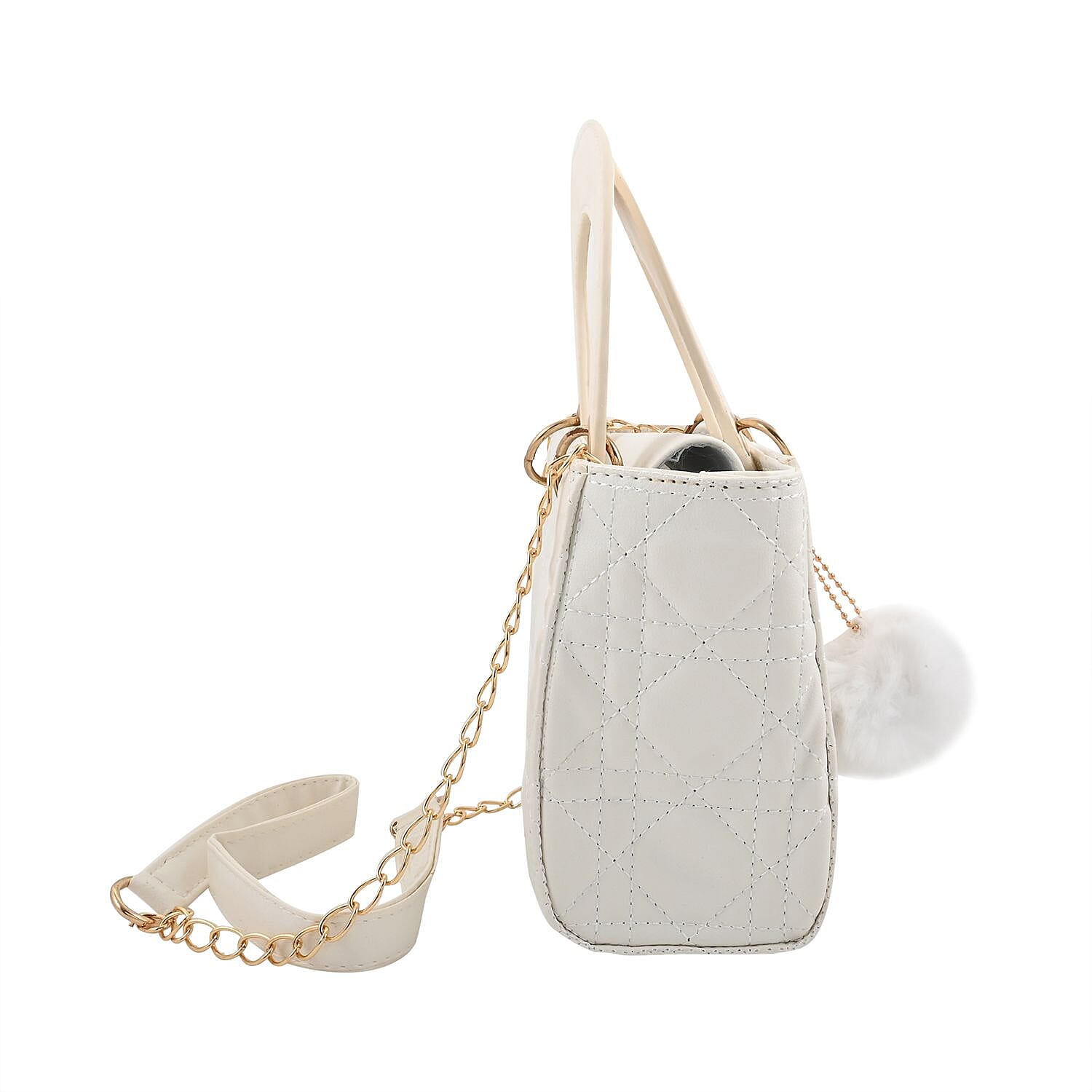 White Faux Leather Tote Bag with Chain Strap