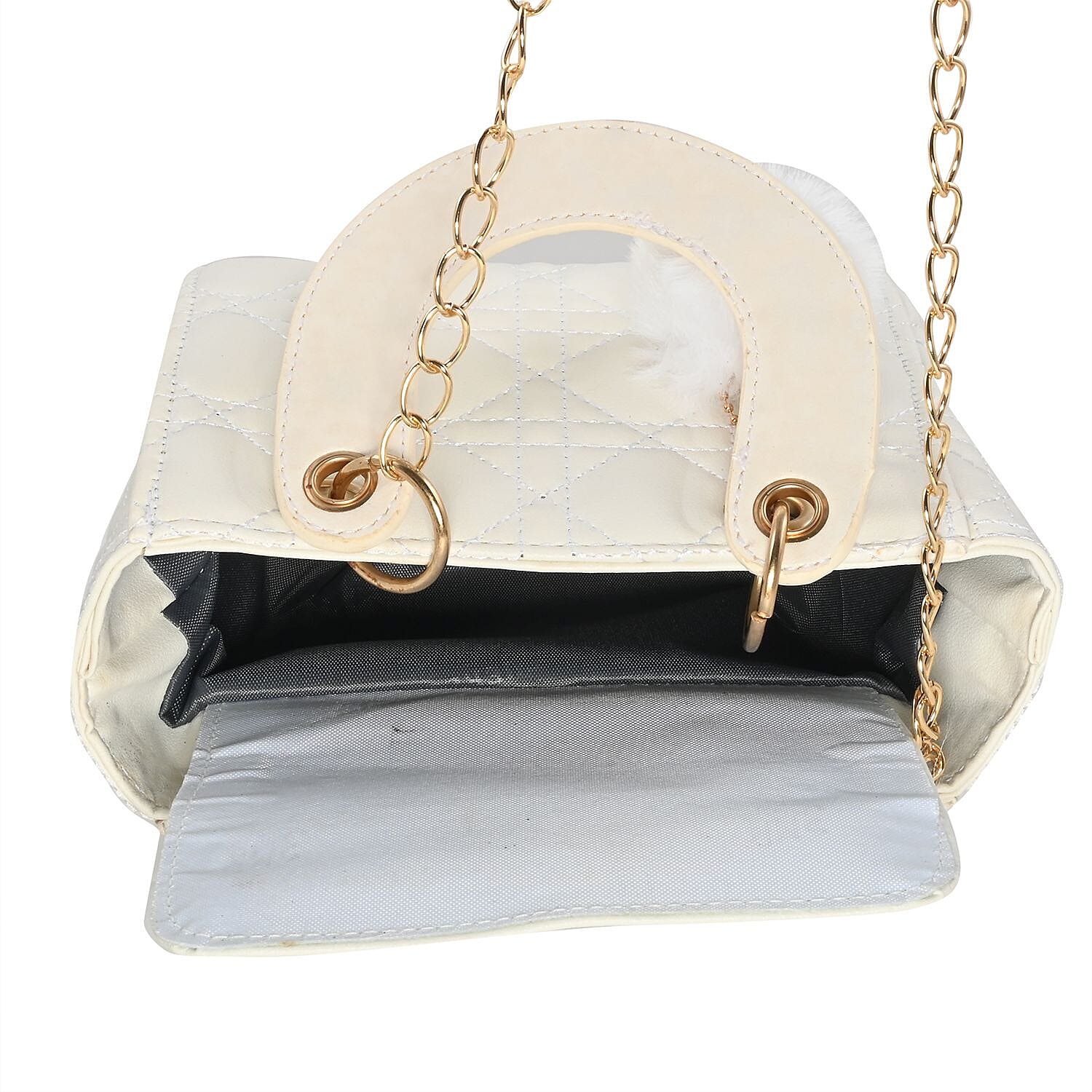 White Faux Leather Tote Bag with Chain Strap