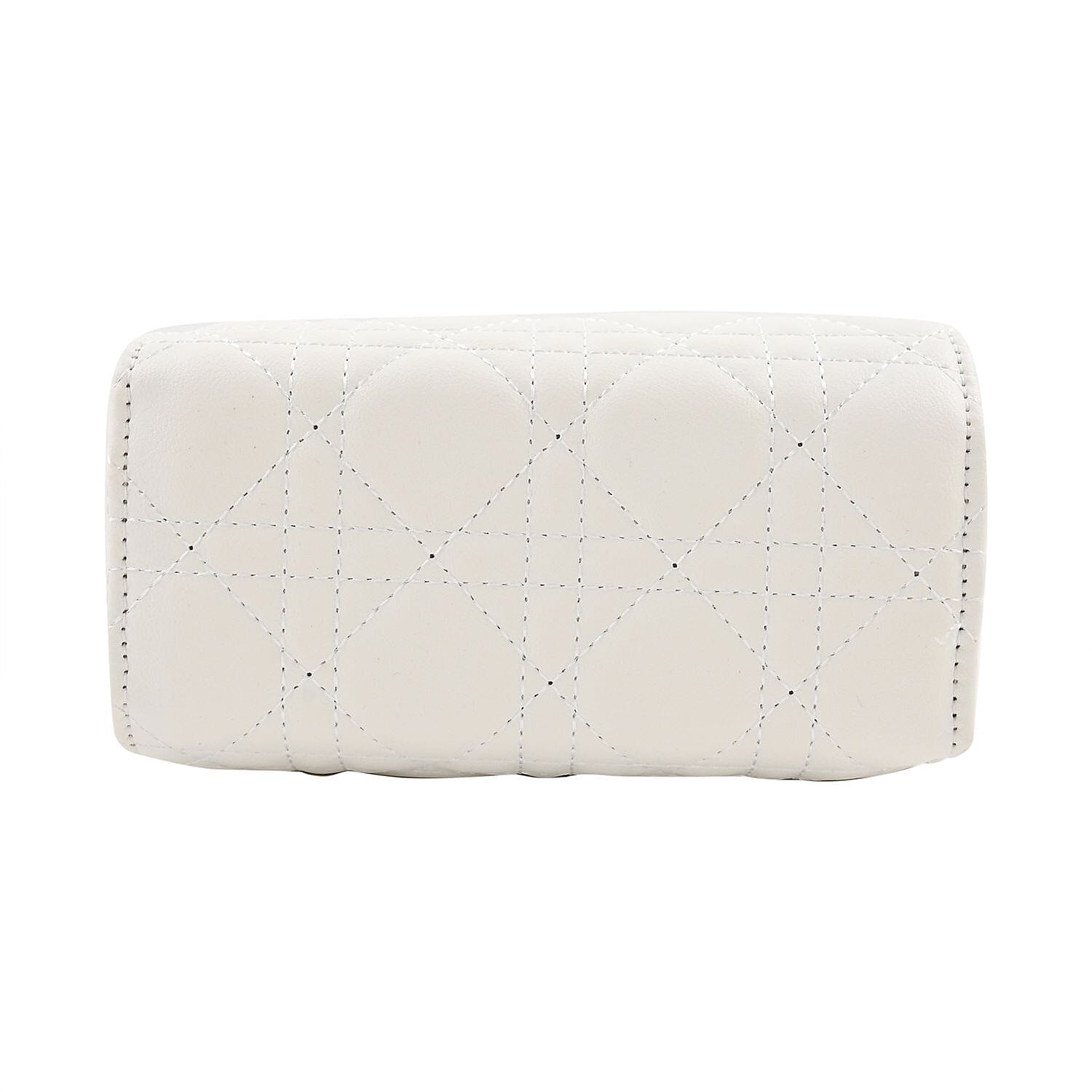 White Faux Leather Tote Bag with Chain Strap