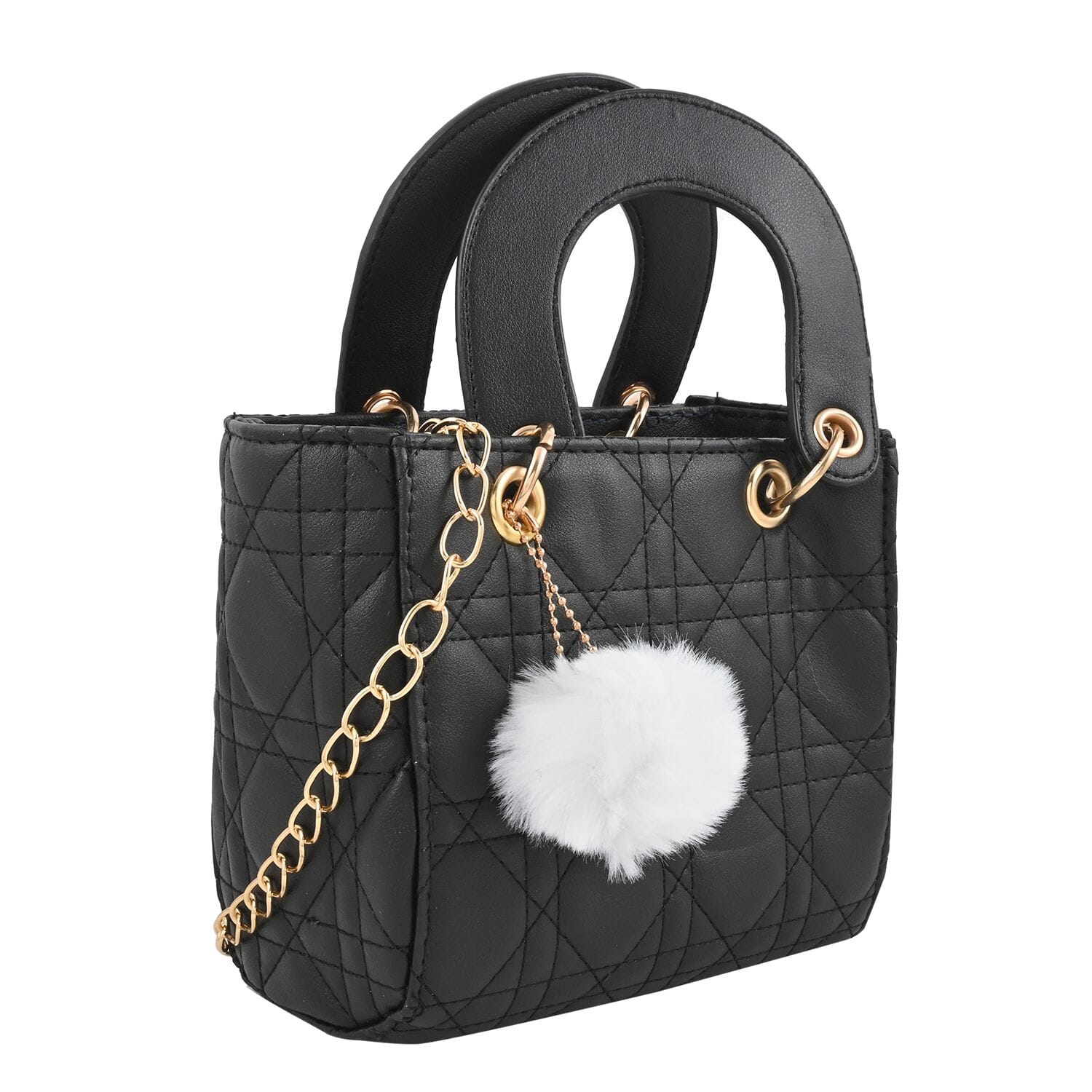 Black chain handle best sale pom pom tote bag