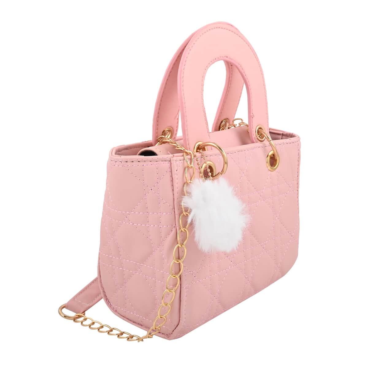 Pink Faux Leather Tote Bag with Chain Strap image number 1