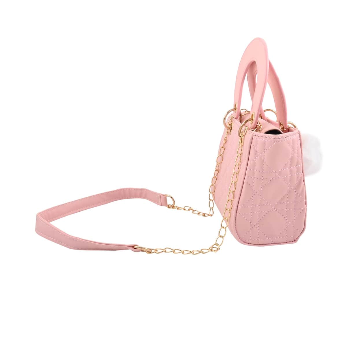 Pink Faux Leather Tote Bag with Chain Strap image number 2