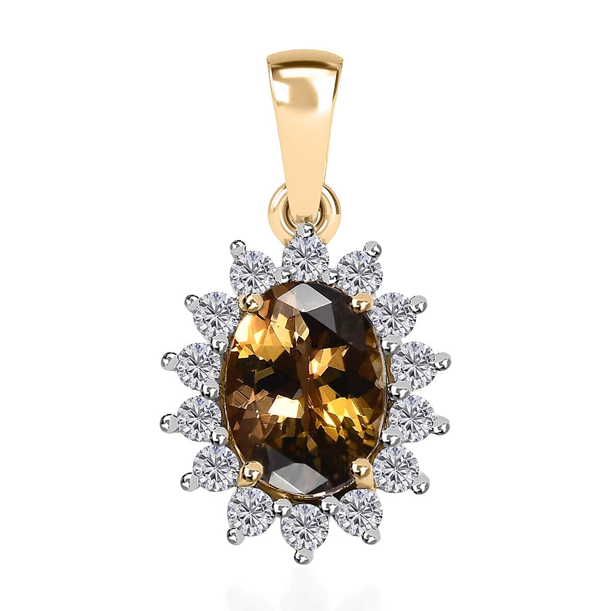 Luxoro 10K Yellow Gold Premium Golden Tanzanite, Moissanite Sunburst Pendant 1.40 ctw image number 0