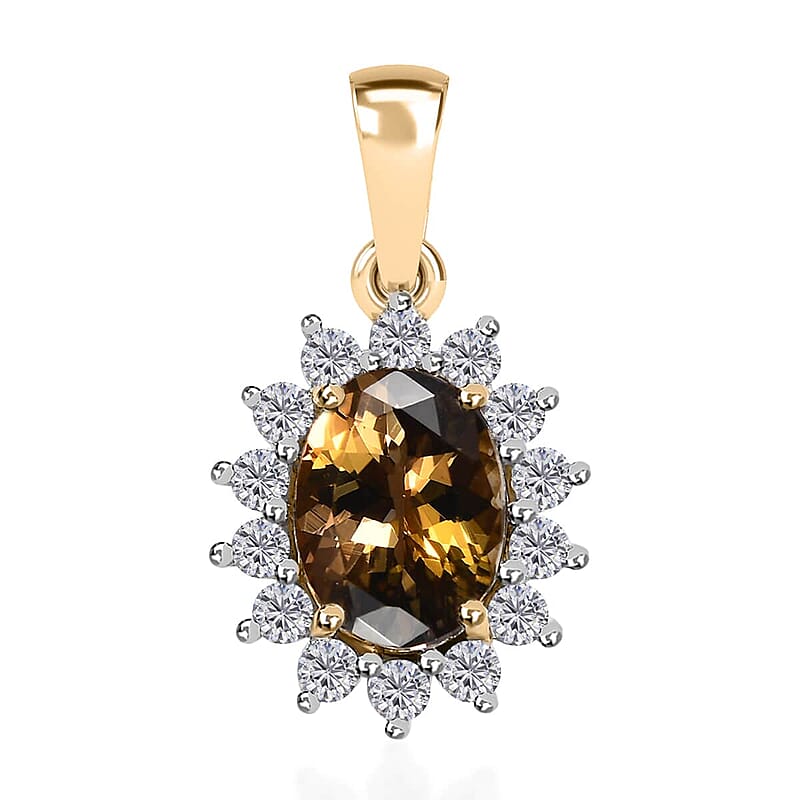 Luxoro 10K Yellow Gold Premium Golden Tanzanite and Moissanite Sunburst Pendant 1.40 ctw