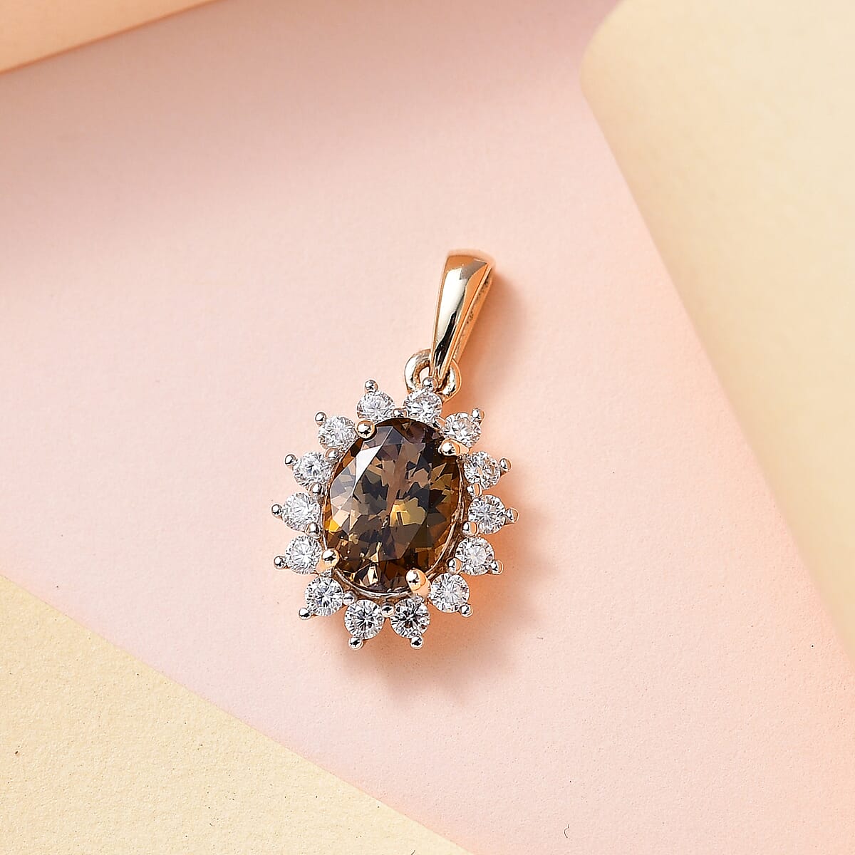 Luxoro 10K Yellow Gold Premium Golden Tanzanite, Moissanite Sunburst Pendant 1.40 ctw image number 1