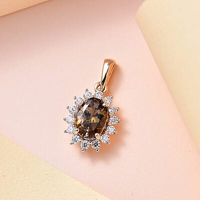Luxoro 10K Yellow Gold Premium Golden Tanzanite and Moissanite Sunburst Pendant 1.40 ctw