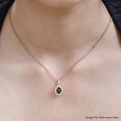 Luxoro 10K Yellow Gold Premium Golden Tanzanite and Moissanite Sunburst Pendant 1.40 ctw