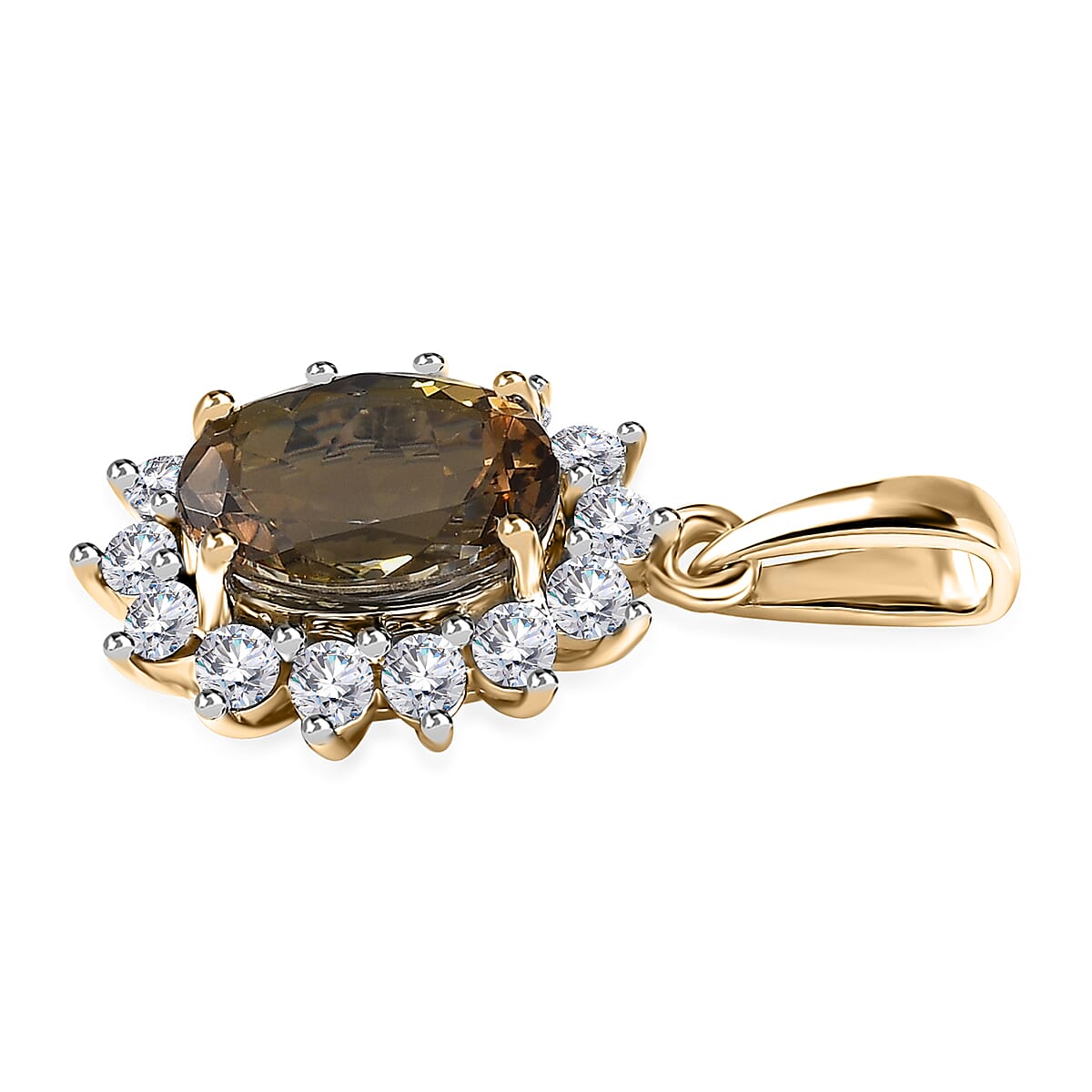 Luxoro 10K Yellow Gold Premium Golden Tanzanite, Moissanite Sunburst Pendant 1.40 ctw image number 3
