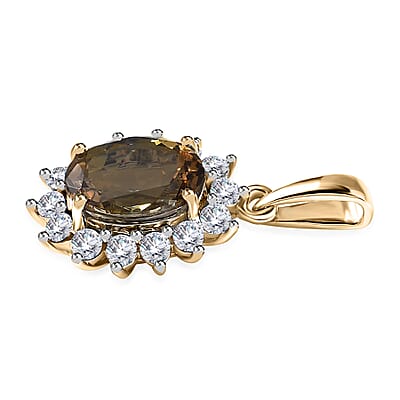 Luxoro 10K Yellow Gold Premium Golden Tanzanite and Moissanite Sunburst Pendant 1.40 ctw