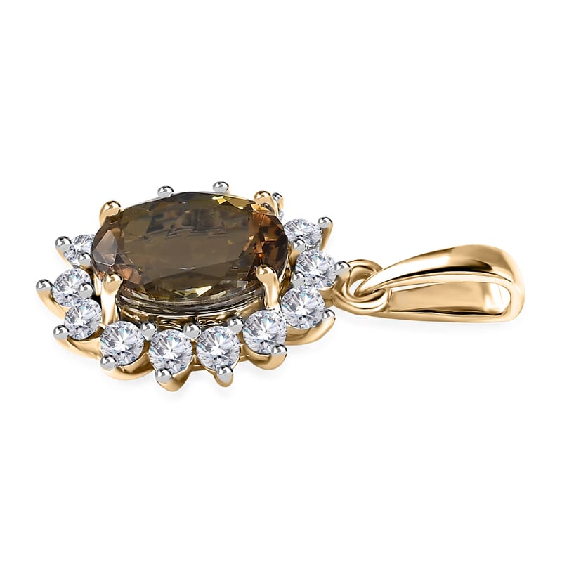 Luxoro 10K Yellow Gold Premium Golden Tanzanite and Moissanite Sunburst Pendant 1.40 ctw