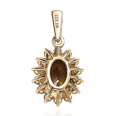 Luxoro 10K Yellow Gold Premium Golden Tanzanite and Moissanite Sunburst Pendant 1.40 ctw