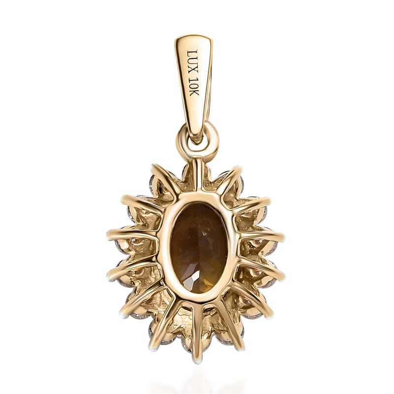 Luxoro 10K Yellow Gold Premium Golden Tanzanite and Moissanite Sunburst Pendant 1.40 ctw