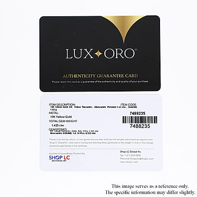 Luxoro 10K Yellow Gold Premium Golden Tanzanite and Moissanite Sunburst Pendant 1.40 ctw