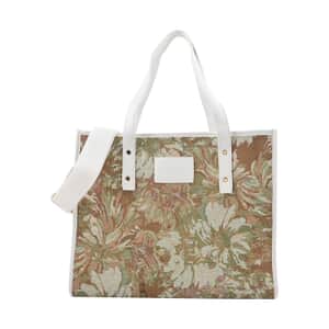 Green Floral Pattern Faux Leather Tote Bag