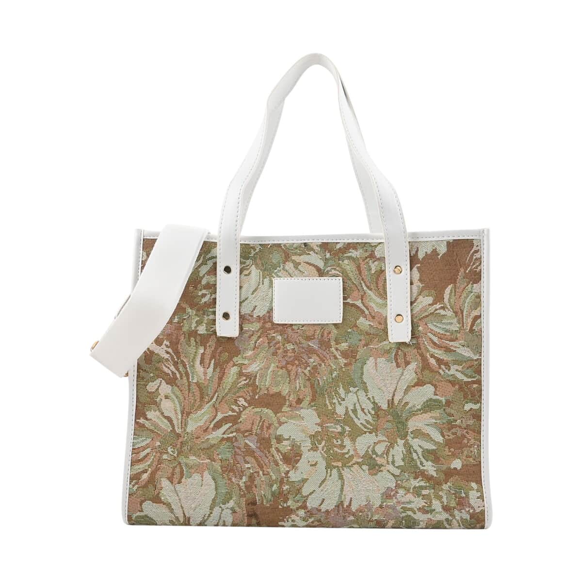 Green Floral Pattern Faux Leather Tote Bag image number 0