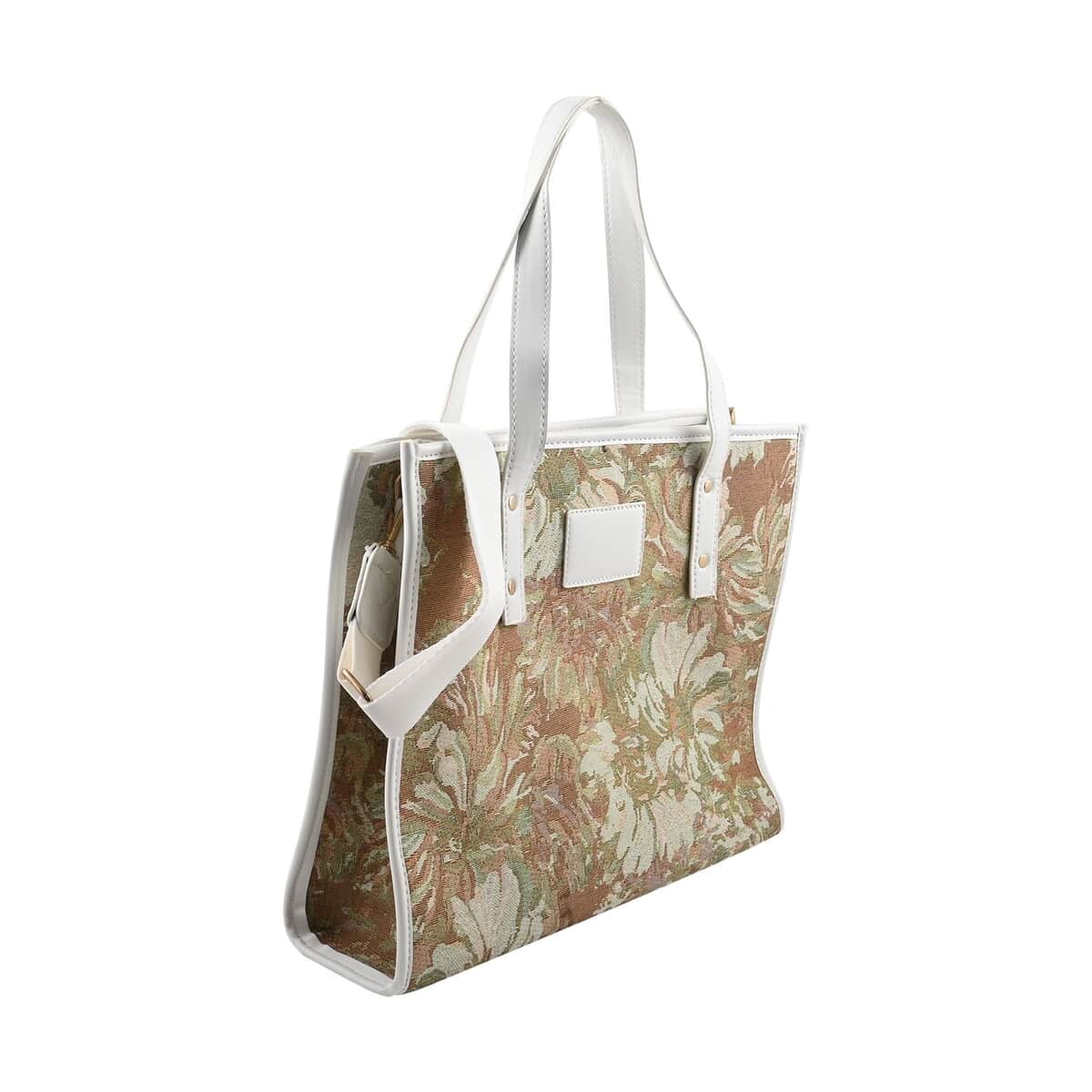 Green Floral Pattern Faux Leather Tote Bag image number 1
